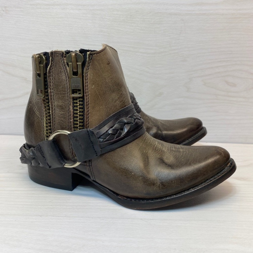 Freebird Womens 6 Clash‎ Ankle Booties Harness Distressed Brown Leather Western